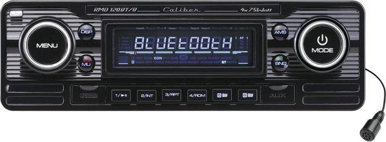 Caliber Autoradio met Bluetooth - USB, SD, AUX, FM - 1 DIN - Enkel DIN - Retro Oldtimer Look - Handsfree bellen (RMD120BT-B)