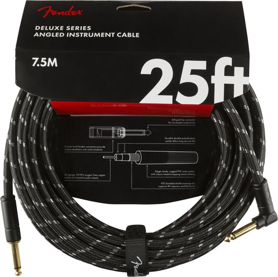 Fender Deluxe Series Instrument Cable S>A 7.5m (Black Tweed) - Gitaarkabel
