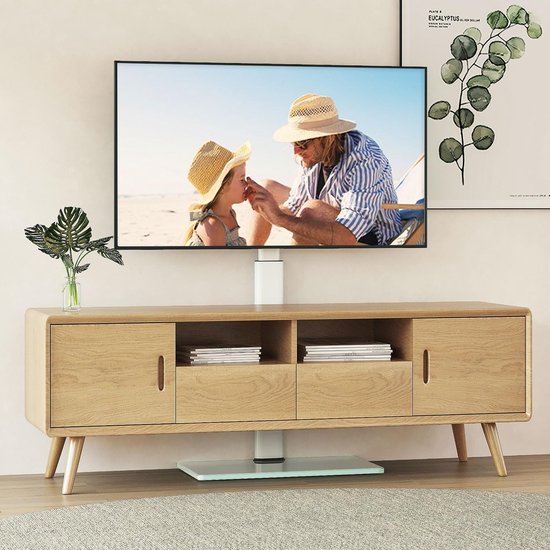 TV-standaard - TV standaard verrijdbaar vloer voor 32-43 55 60 inch TV, 70° draaibaar & 8 hoogte verstelbaar white TV stand floor universeel voor vlakke & gebogen LCD LED OLED TV enz, Max VESA 600x400mm (Zacht Wit)