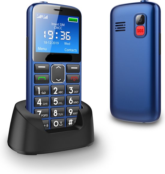 Blauwe - 4G - Senioren Mobiele Telefoon + Extra Accu Geleverd - Grote Toetsen - Big Button - Ouderen - Mobiel - GSM