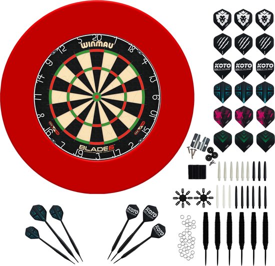 Winmau Blade 6 + Surround + KOTO Accessory Kit Steeltip Red 90 Pieces - Dartset - Darts