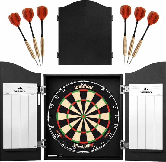 ABC Darts - Dartkabinet Met Winmau Blade 6 Dartbord en 2 Sets Dartpijlen - Zwart