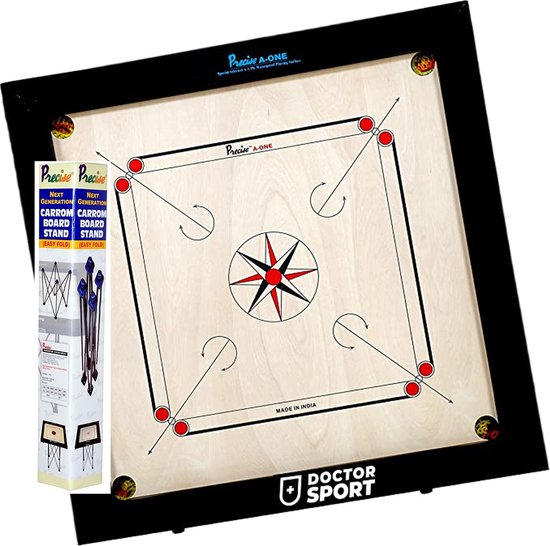 Ama-8 mm Speelveld - 12kgs. 74x74 cm - 82x82cm INDIA made Carrom spel - Origineel Toernooi - inkl. Tafel met Tafel Klasse en Geweldig