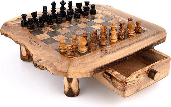 CRAFLAIR ~ Intelligente ~ Handgemaakt Schaakspel Hout 40-44 cm ~ Olijfhouten Schaakbord met Schaakstukken ~ Schaakset ~ Cadeau