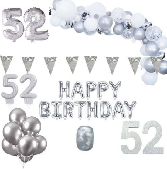 52 jaar Verjaardag Versiering Pakket Zilver XL