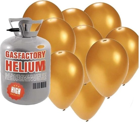 Helium tank met 50 gouden ballonnen - Goudkleurig - Heliumgas met ballonnen voor een thema feest