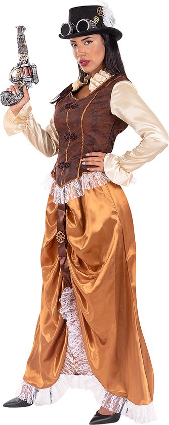 Funidelia | Lang Steampunkkostuum Voor voor vrouwen  Origineel & Grappig, Western, Films & Series - Kostuum voor Volwassenen Accessoire verkleedkleding en rekwisieten voor Halloween, carnaval & feesten - Maat M - Bruin