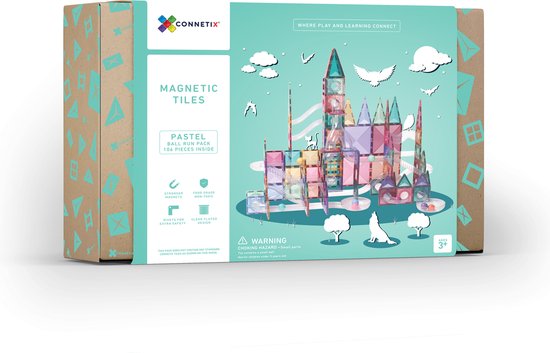 Connetix - Pastel Ball Run Pack knikkerbaan 106 stuks - magnetisch constructiespeelgoed
