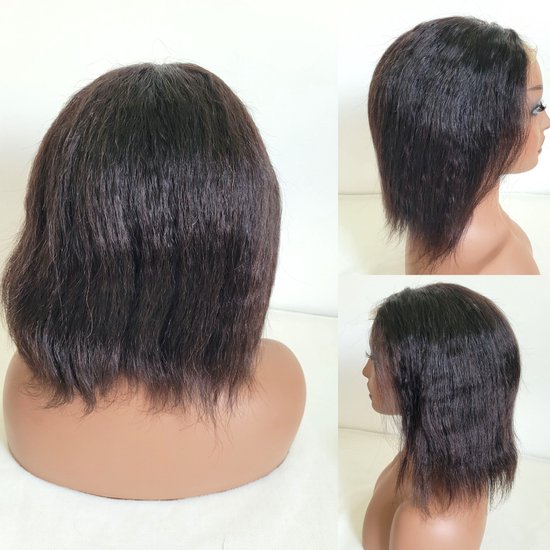 Frazimashop-Braziliaanse Remy bob pruik- kinky steil pruik 12 inch - echte menselijke haren - real human hair 4x4Frazimashop lace wig