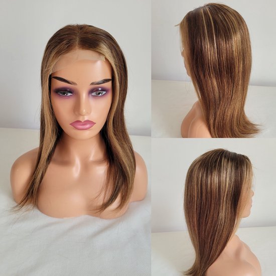 Braziliaanse Remy pruik 18 inch - Highlight steil haren echte menselijke haren - real human hair 13x4 lace front pruik