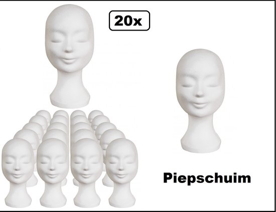 20x Pruiken houder tempex wit (styropor) pruik hoofd thema feest festival schuim masker hoed