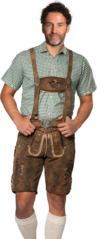 Tannhauser Lederhose Kitzbuhel Kort met Riem en Bretels 100% Echt Runderleder Oktoberfest Heren Lederhosen Man - Runderleer - Maat L