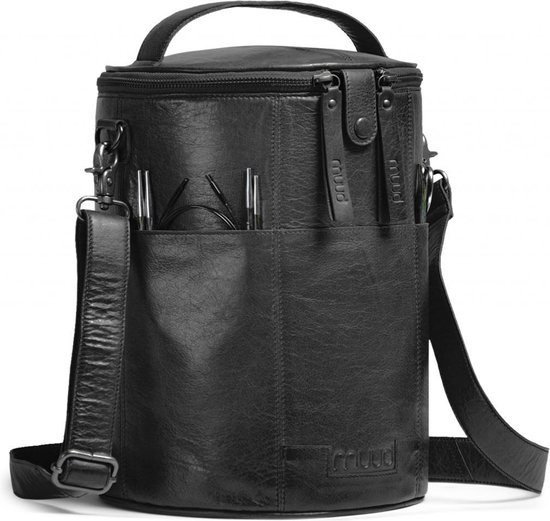 MUUD - Saturn XL - Luxe lederen ronde tas - Black