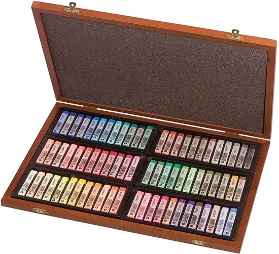 Jaxell - Wooden Box 72 Pastels - Houten Luxe Koffer 72 Stuks Pastelkrijt