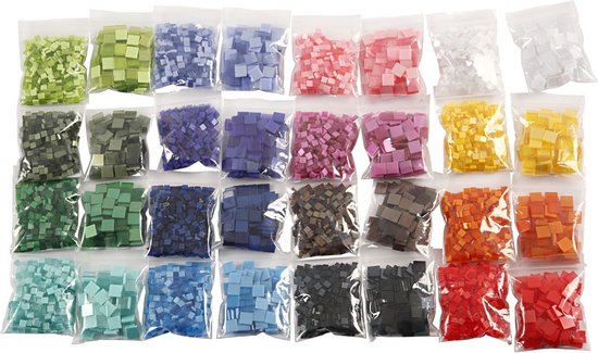 Mini mozaiek, afm 5x5+10x10 mm, dikte 2 mm, 32x25 gr/ 1 doos