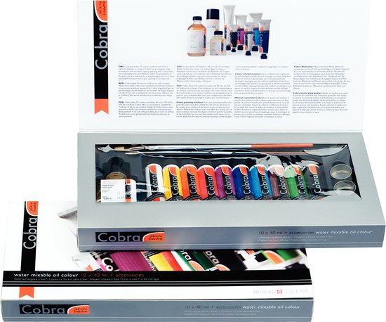 Artist set 10 kleuren 40 ml tubes watervermengbare olieverf met penselen, medium en paletdoppen