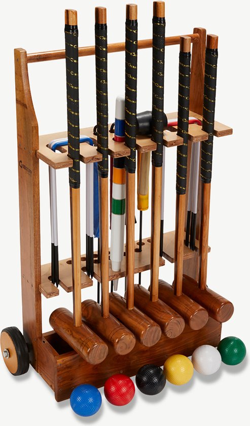 Origineel Engelse Tuin Croquet set, 6 persoons met Trolley Klasse en Geweldig ®Designed in UK - Prachtig afgewerkt - Kwaliteit & Klasse - Profi