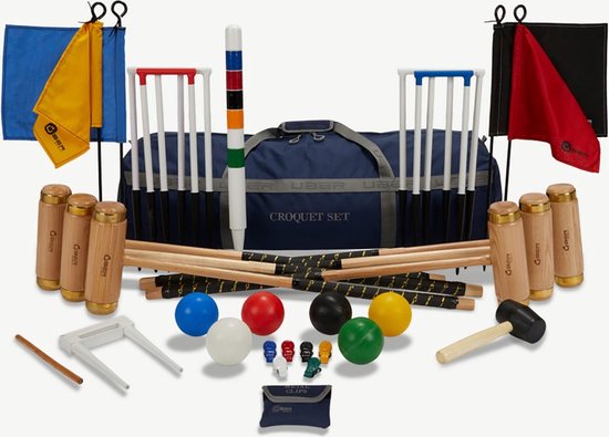 Ultieme Executive Croquet set - Engels Tuinspel - 6-persoons, ECO hardhout, kunststof ballen, 16mm dikke poorten Zonder Tas Klasse en Geweldig ®Designed in UK - Prachtig afgewerkt - Kwaliteit & Klasse - Profi