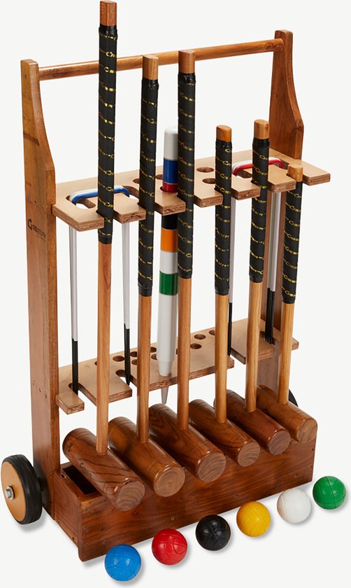 Croquet set - Hardhout - voor hele familie 6 persoons met Trolley ®Designed in UK - Prachtig afgewerkt - Kwaliteit & Klasse - Profi