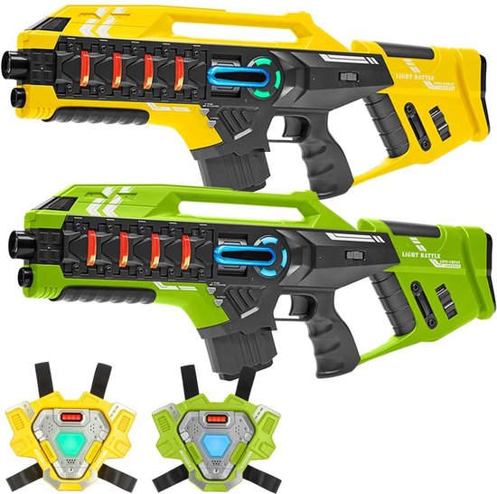 Light Battle Connect Mega Blaster lasergame set - 2 Lasergeweren Groen/Geel + 2 Connect Vesten - Laser game met unieke Anti-cheat functie! - lasergun set voor 2 personen