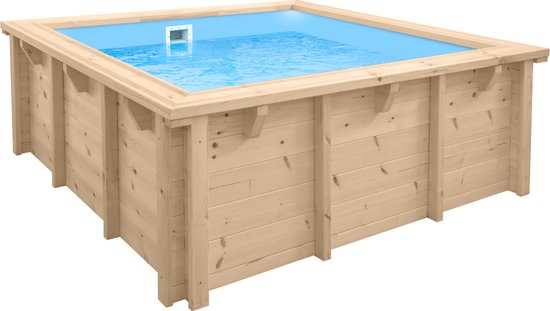 Interline Houten Zwembad Bali - Vierkant - 210 x 210 x 78 cm - Opbouw en Inbouw Zwembad - Inclusief accessoires