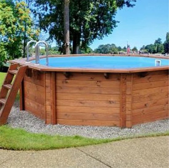 Interline zwembad Bali 5,30m rond - Houten constructie - Op- en inbouw - Inclusief filterset - Inclusief zwembadtrap - Gratis onderhoudsset