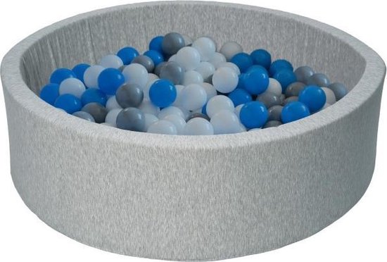 Ballenbad rond - grijs - 90x30 cm - met 150 grijs, wit en blauwe ballen