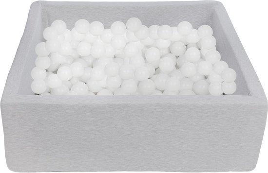 Ballenbak vierkant - grijs - 90x90x30 cm - met 300 witte ballen