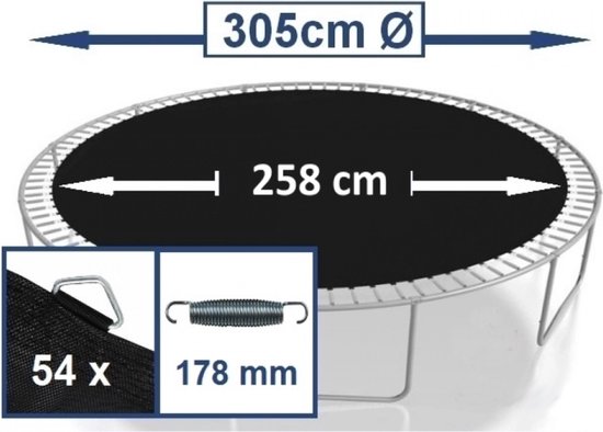 Trampoline Springmat - t.b.v. trampoline Ø 305 cm / 10ft - 54 ogen en 17,5-18 cm veren