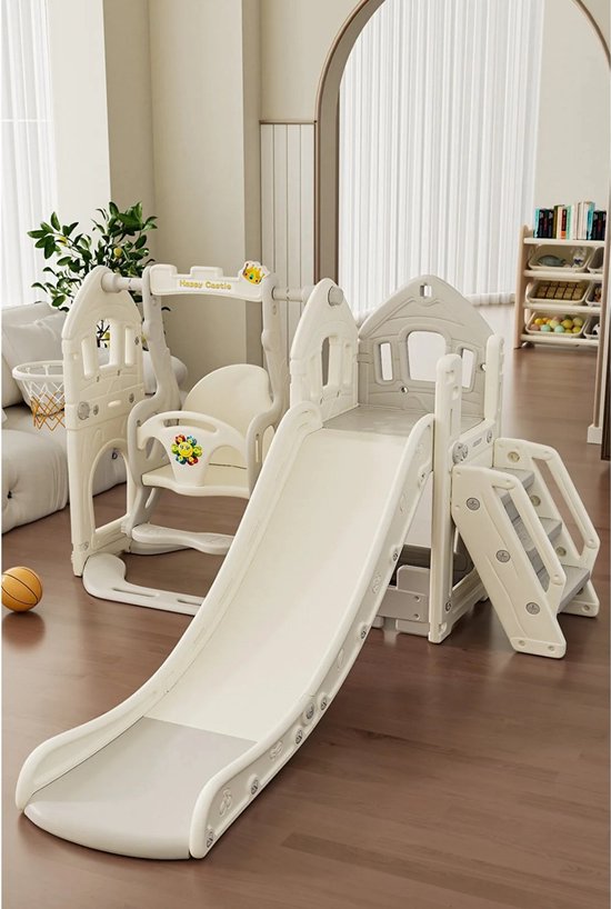 Speeltoestel 3 in 1 Luxe Huis - Grijs/Wit - voor binnen en buiten -Baby - Peuter - Kleuter- Cadeau - 1 jaar - 2 jaar - 3 jaar - Sinterklaas - Kerst - Jongen - Meisje - Schuifaf