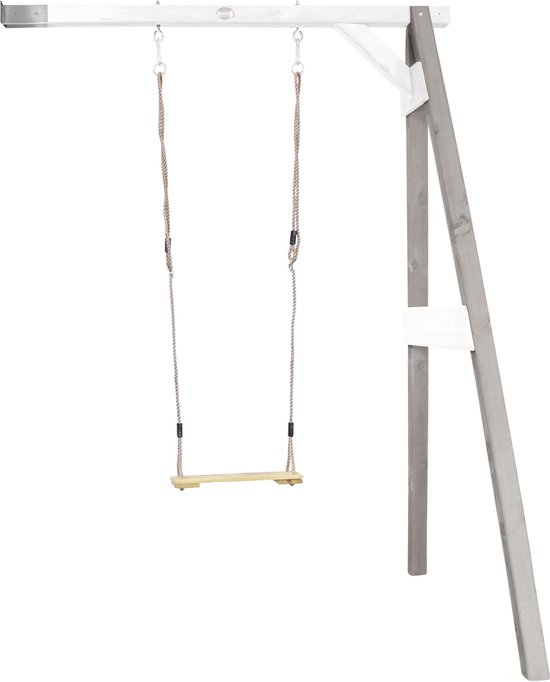 AXI Enkele Houten Aanbouwschommel in Grijs/Wit - FSC hout - Schommel met muurbevestiging, 1 Schommelzitje en 2 grondankers - Schommelset voor kinderen - 10 jaar Garantie!