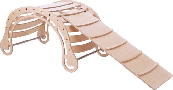 KateHaa Houten XXL Waldorf Rocker met Klimwand Naturel - Klimrek - Houten Montessori Speelgoed