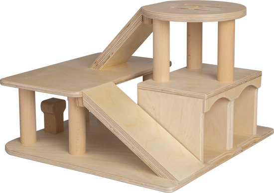 Van Dijk Toys houten speelgoed garage met helikopterdek - Naturel (Kinderopvang kwaliteit)