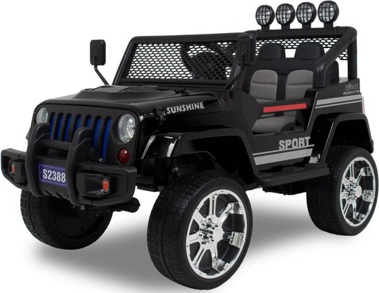 Monster Jeep Elektrische Kinderauto Zwart - Krachtig Accuvoertuig - Op Afstand Bestuurbaar - Veilig Voor Kinderen - Werkende Koplampen
