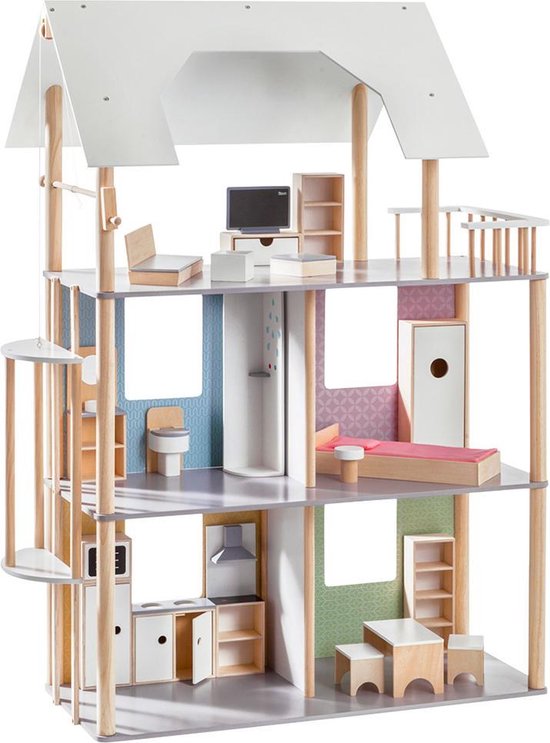 howa Groot Poppenhuis voor Poppen tot 30 cm met 19 Meubels 70103