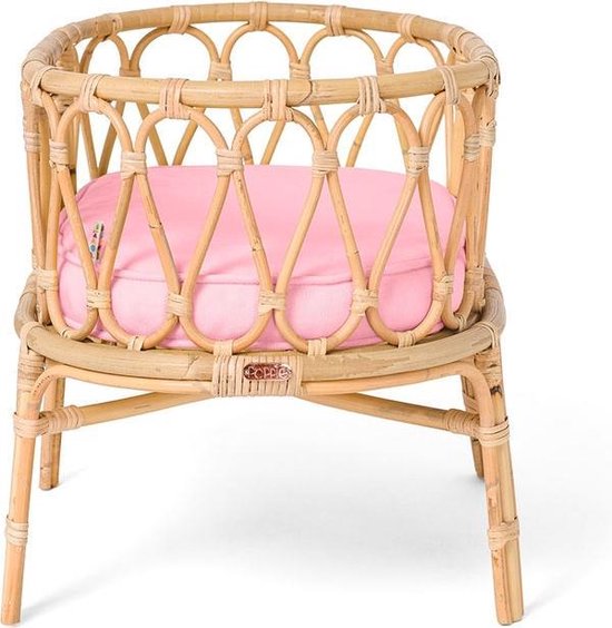 Rotan poppenwiegje met roze matrasje