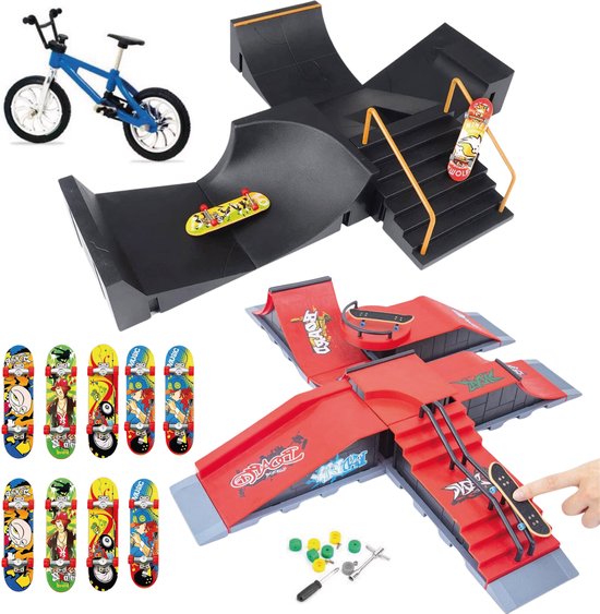 Fingerboard skatepark - Duo set - Voordeelverpakking - Zwart & rood - 12 Ramps - 9 Skateboarden - Vinger - Tech deck fingerboard - Skateboard - Tech deck