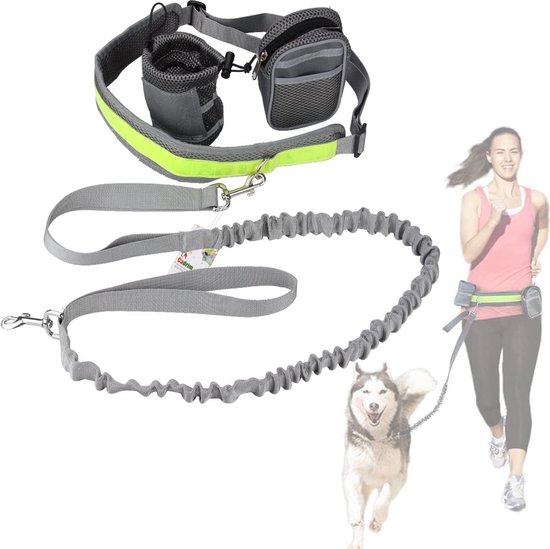 Hondenlooplijn met verstelbare heupriem, bungeelijn voor handsfree hardlopen of fietsen, grijs