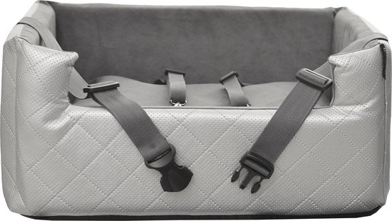 Metallic Silver - Autostoel voor hond- 57x50cm - Wasbaar - Hondenmand Auto - Handgemaakt