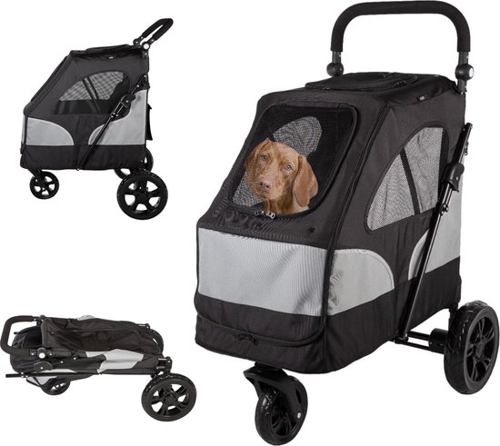 HiPet Inklapbare Hondenbuggy Flash (tot 20kg) - Zwart & Grijs