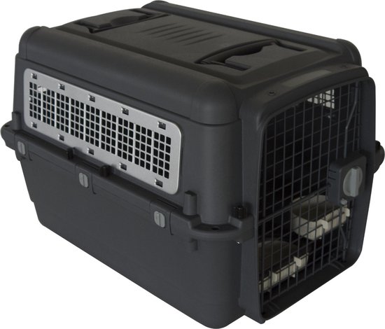 Topmast Pawsport Reisbench - IATA Transportbox - Antraciet - Maat XL - 60 x 92 x 69 cm - Reisbench Hond - Kunststof Transportbench - Reisbench Kat