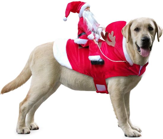 Hondenkostuum voor Kerstmis, hond kerstkostuum met de kerstman, paardrijden op huisdier, kat, hondentrui, Kerstmis, rood (L, rood)