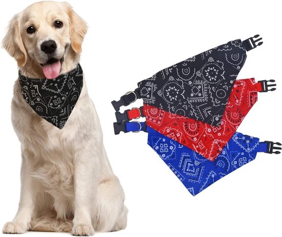 Hondenhalsdoek, 3 stuks, driehoekige slabbetjes, hondenbandana, sjaal, halsdoek voor huisdieren, katten, bandana, halsdoek voor kleine en middelgrote maten (L)