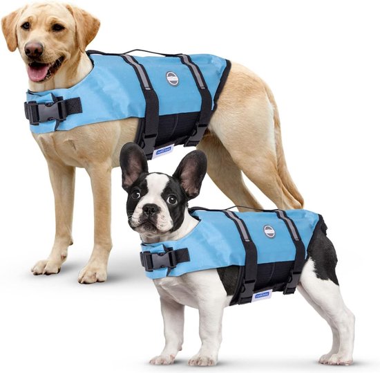 Dog Life Jacket, Adjustable Dog Life Jacket with Rescue Handle and Reflective, Dog Life Jacket, Medium Dogs with Good Buoyancy, for Swimming, Boating and Canoeing, Blue (M)
