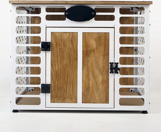 Hondenhok - Hondenbench - Metalen en Houten Hondenhok - Kennel - Wit - 62x50x47 CM