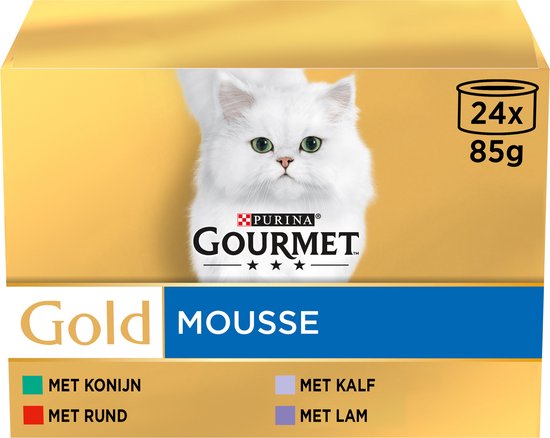 Gourmet Gold Mousse - kattenvoer natvoer - met Konijn, Rund, Kalf, Lam - 24 x 85 gr