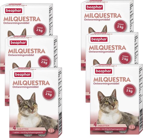 Beaphar Milquestra Kat - Anti wormenmiddel - 6 x 4 tab 2 Tot 12 Kg