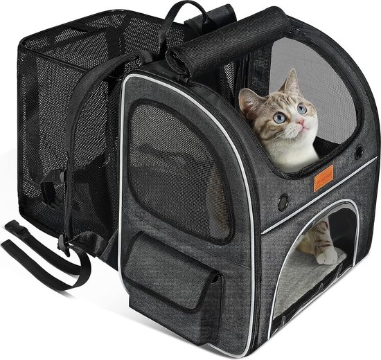 Uitbreidbare kattenrugzak, opvouwbare hondenrugzak, ademende rugzak voor katten en kleine honden, tot 8 kg, waterdichte kattenrugzak