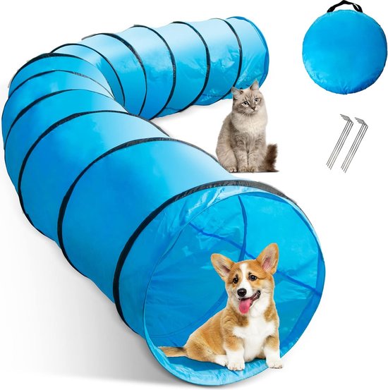 Hondentunnel, 500 x 60 cm, Speeltunnel, Behendigheidstunnel voor Training, Kattentunnel, Opvouwbaar met Haringen en Transporttas, Tunnel voor Honden, Blauw