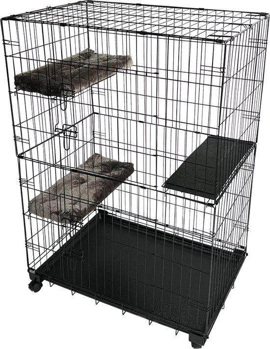 Duvo+ Topline Kattenbench - 2 deuren - Zwart - M - 91x61x131cm